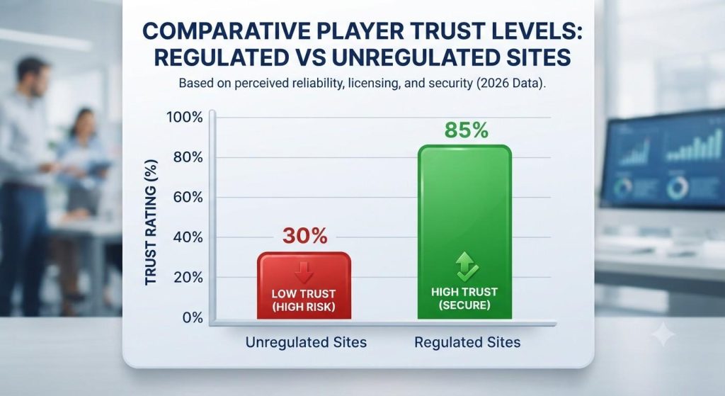 Bar chart comparing trust levels of unregulated vs. regulated gambling sites.