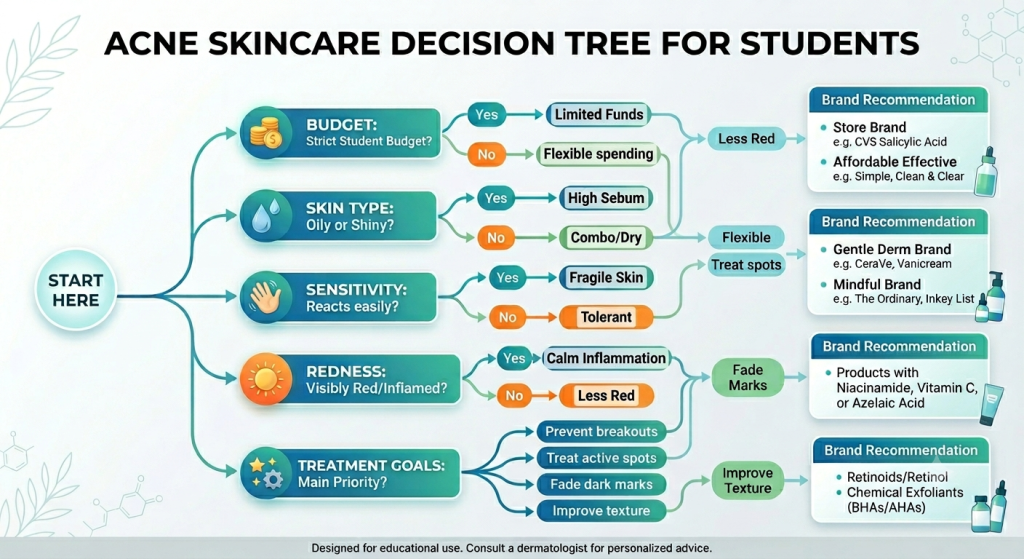 Decision tree helping students choose between La Roche-Posay and Neutrogena.