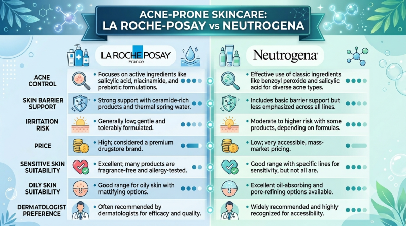Comparison of La Roche-Posay and Neutrogena for acne-prone skin.